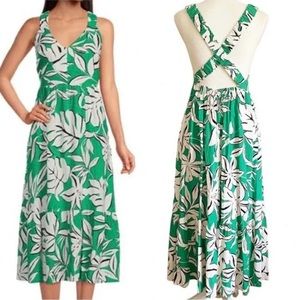 Every Palm Floral Criss Cross Back Detail Tiered Midi Dress New